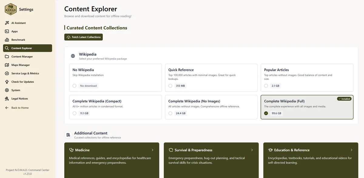 Explorador de conteúdo offline do Project NOMAD