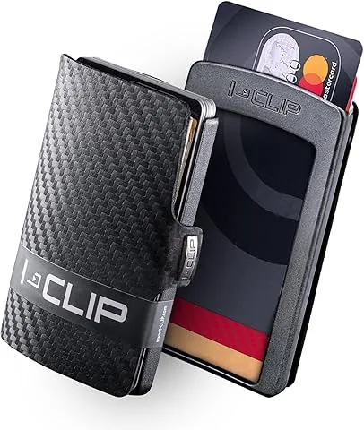 Original Carteira Slim para Homem - Carteira com Clip - Mini Porta-moedas para até 12 Cartões - Ultraleve 22g - Pele Genuína Aspeto Carbono - Estrutura Preta