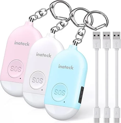 Inateck Alarme Pessoal Recarregável Aviso de bateria Fraca Porta-chaves de Autodefesa com Iluminação LED para Mulheres, Homens, crianças e Pessoas Idosas, 130 db, Pacote de 3, PA1001