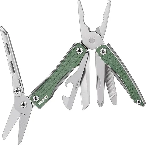 NexTool Multitool, Mini Flagship 10 em 1 Mini multiferramenta, ferramenta multifunções dobrável com canivete, alicate, abre-latas, tesoura, chave de fendas, abre-garrafas para campismo-Verde