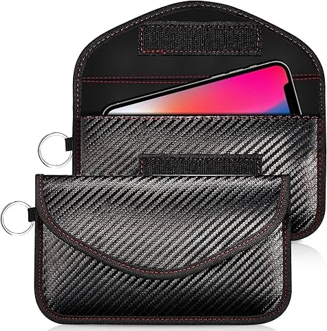 Wonwood_direct Capa Faraday Telemóvel para Telefone e Chave de Carro 2 Peças Bolsa Faraday Telemóvel Gaiola Faraday Portátil Bloqueador Sinal RFID/NFC Blindagem Anti-Rastreio (Preto com Borda Vermelha)