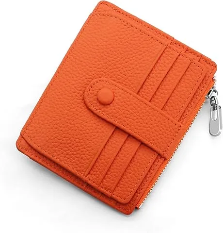 Porta-moedas Mulher Homem RFID Minimalista Porta Cartões de Crédito Pele Autêntica Pequena Carteiras de Mulher com Bolso de Fecho para Moedas Mini Carteira 14 Ranhuras para Cartões (Laranja)