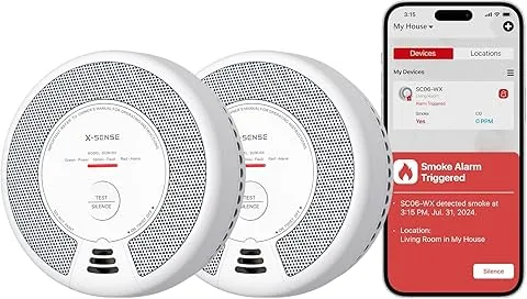 Alarme Wi-Fi X-Sense de Fumo e monóxido de Carbono com bateria substituível, Detetor Combinado Inteligente Compatível com a App X-Sense Home Security, SC06-WX, 2 Unidades