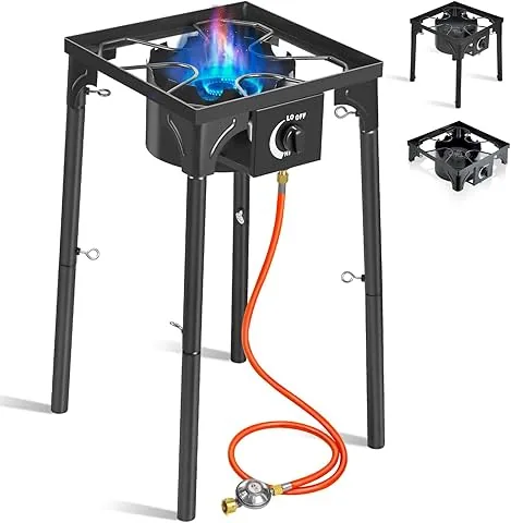 BACOENG Fogareiro a Gás 10KW com pernas amovíveis, Fogareiro Campismo Gás Portátil com 1.5M Mangueira e Regulador de Pressão 50 mbar