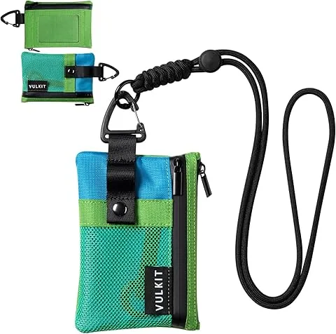 Carteira pequena Minimalista com Janela de identificação, Porta-cartões com Bloqueio RFID Carteira Resistente à Água com Fecho para Cartões de identificação (Verde-Azul)