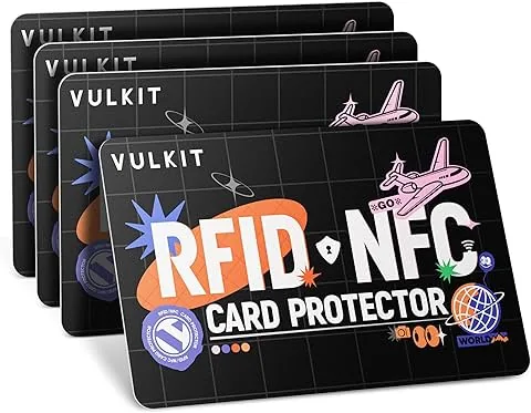 Cartões de Bloqueio RFID/NFC- Pacote de 4, Protetor de Cartão de crédito Ultrafino, Protetor de Cartões sem Contacto, Bloqueador NFC Premium, para Cartões de crédito, Passaportes, Carteira