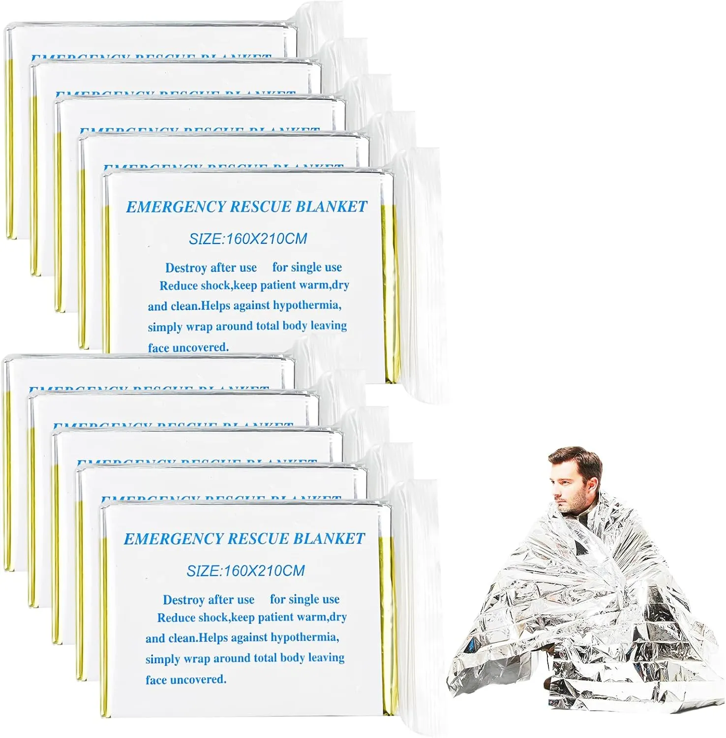 Pack 10 Mantas Termicas Oro/Plata 210x160cm